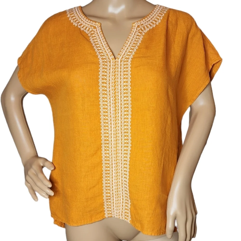 100%‎ Linen NWT House of Harlow Embroidered Orange Blouse Top Shirt Size M